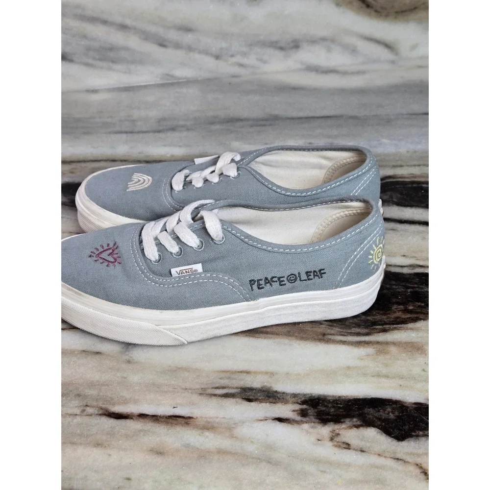 Vans Authentic‎ Eco Theory Blue Grey Embroidered Peace Leaf Mens 4.5 Womens 6.0